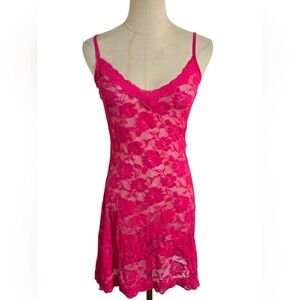 Hot Pink Lace Sheer Mini Dress